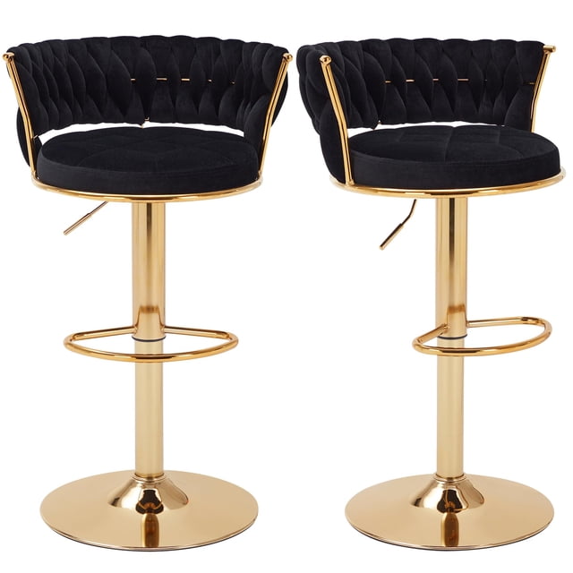 Juego de 2 taburetes de bar VECELO con altura de mostrador ajustable, color negro