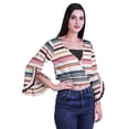 thumbnail image 3 of Moomaya Printed Womens Crop Top Wrap Style Top Wear Ruffle Long Sleeve Casual Summer Blouse, 3 of 6