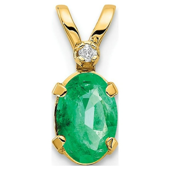 14K Yellow Gold Charm Pendant Diamond (05) May Emerald Oval Green Round 12 mm 4.5