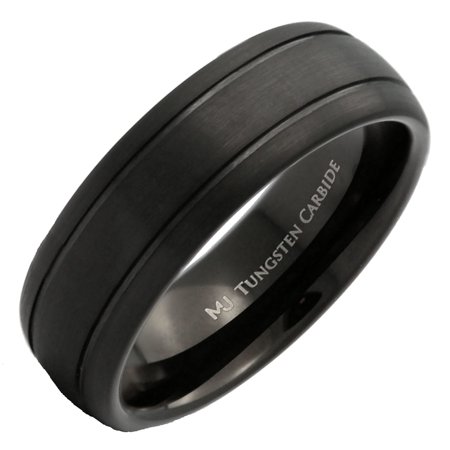 MJ Metals Jewelry Unisex Black Plated Tungsten Carbide 8mm Brushed with Black Grooves Ring Size 8 MJ Metals Jewelry Unisex Black Plated Tungsten Carbide 8mm Brushed with Black Grooves Ring Size 8