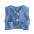 thumbnail image 4 of Cable Knit Sleeveless Vest for Women V Neck Button Down Soft Loose Knit Waistcoat Casual Daily Fall Winter Layering Sweater Gilet Blue, 4 of 9