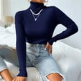 thumbnail image 4 of Ladies Tops Turtleneck Ribbed Knit Long Sleeve Slim Fit Pullover Sweater Top, 4 of 6