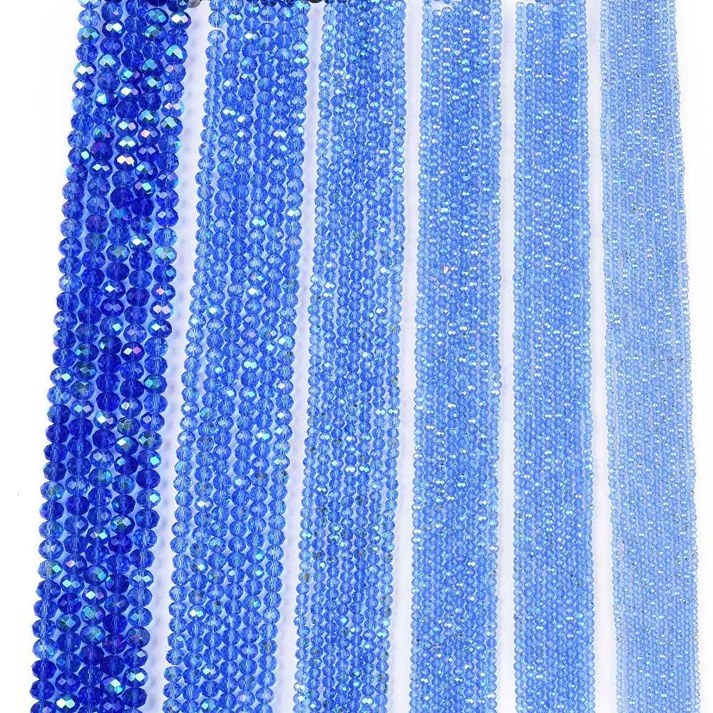 Electroplate Glass Beads Strands Half Rainbow Plated Faceted Rondelle Cornflower Blue 8x6mm Hole: 1mm 64~65pcs/strand 40~41cm