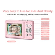 Digital Camera FHD 1080P 44MP Kids Camera Video Camera with 16X Digital Zoom Portable Compact Digital Cameras for Kids Teens Seniors with 32GB Card(Pink)