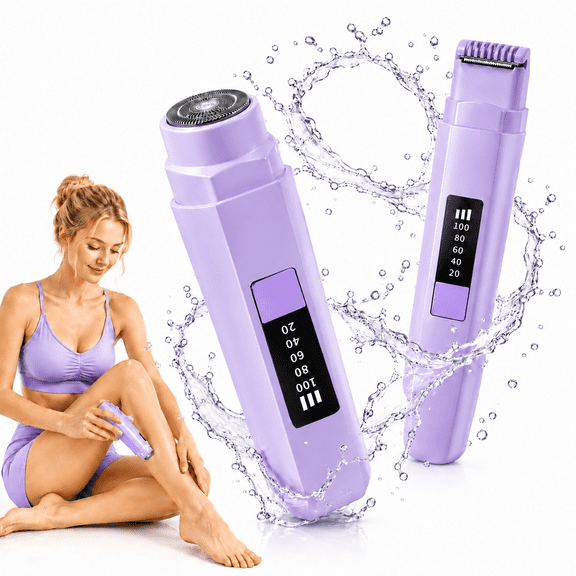 JUUTREN 2-in-1 Electric Razor& Magnetic Bikini Trimmer for Women, IPX7 Waterproof Women’s Dual-Head Electric Shaver for Face, Arms, Underarms, Legs, Bikini Line and Body, Wet & Dry Use,Purple