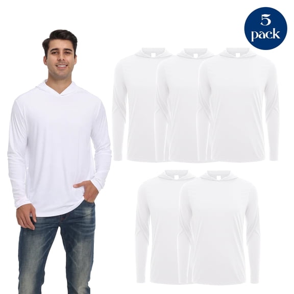 Zfeel Men’s Lightweight Dry Fit Hooded Pullover Active White Hoodie, Poly Sweatshirt Pack of 5, Size S
