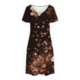 thumbnail image 4 of GaThRRgYP Summer Dresses for Juniors,Women's Fashion Summer Print Short-sleeved V-neck Casual Dress Coffee M, 4 of 8