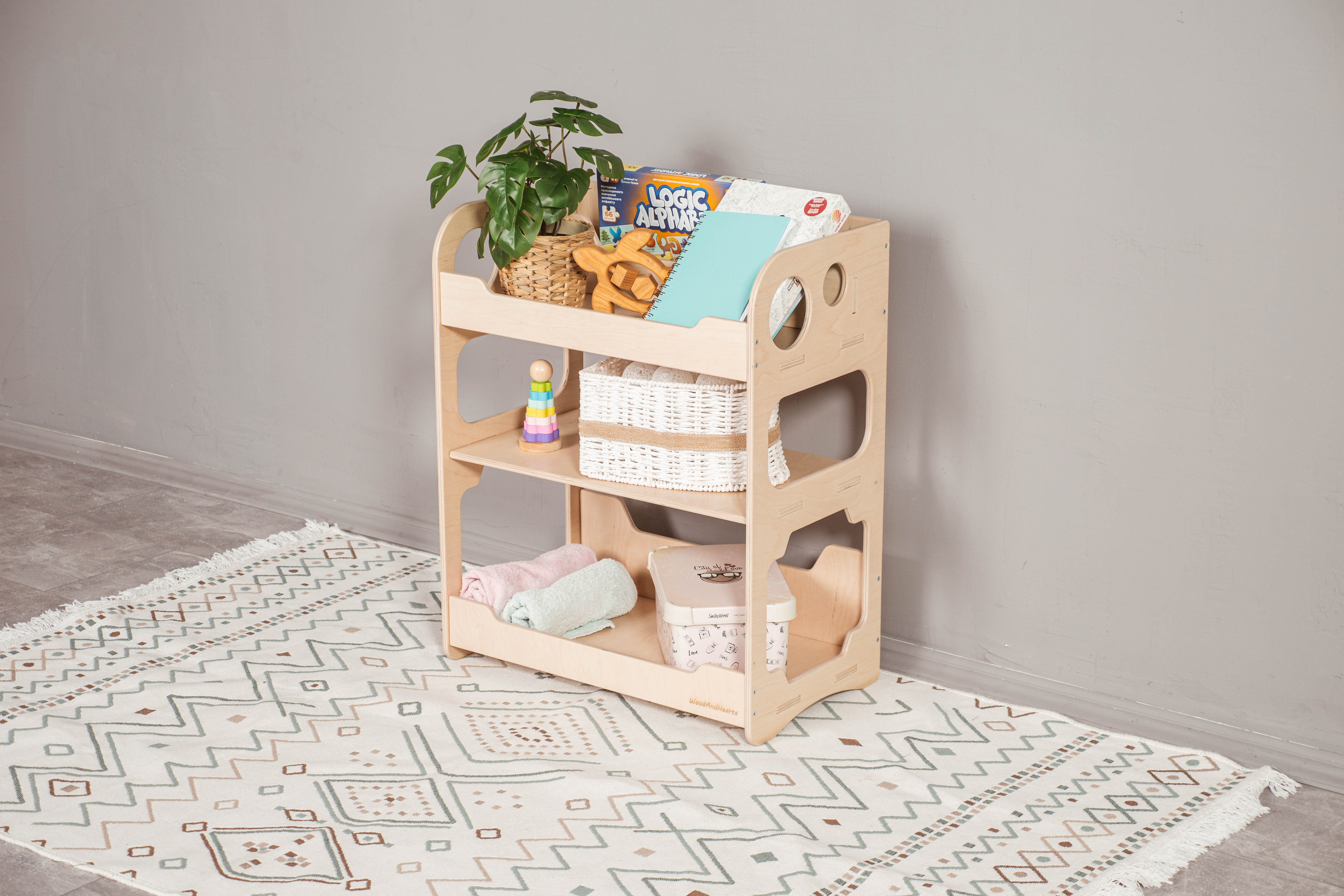 Woodandhearts Montessori Toddler Toy Shelf, Display Shelf, Open Bookcase, Storage Unit for