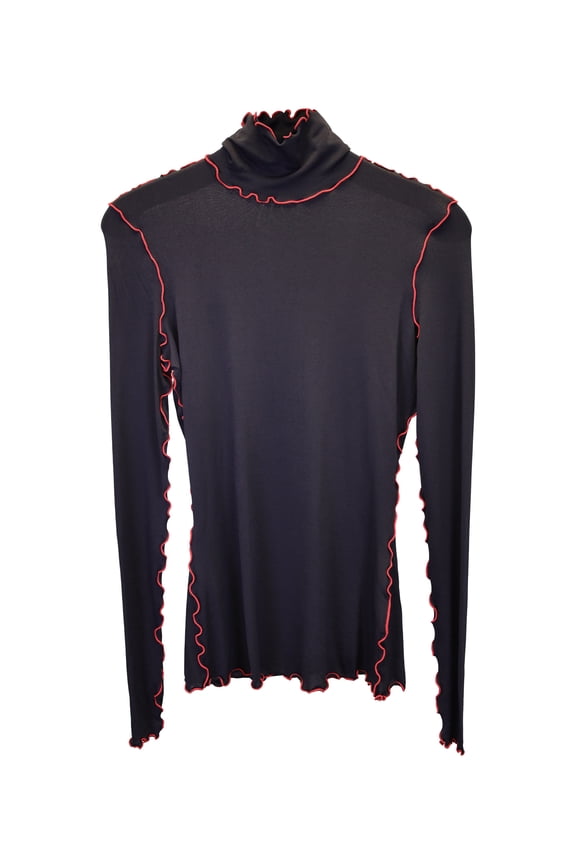 Pre-Owned Proenza Schouler Ruffle Trim Turtleneck in Black Viscose
