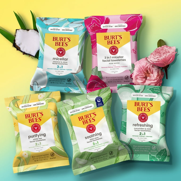 Burt s Bees Soothing Facial Towelettes With Aloe Vera 3 in 1 Cleansing Wipes for Sensitive Skin 30 ct. Package Walmart