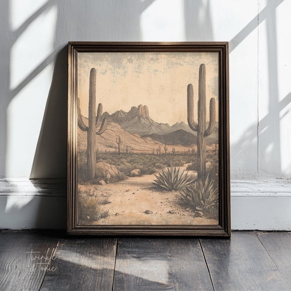 PosterArt Vintage Desert Art Print Western Ranch Wall Décor Antique Southwestern Poster Rustic Country Landscape Design, 8x12 UNFRAMED