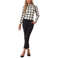 thumbnail image 2 of INSPIRAR CHIC Blusa de Oficina con Cuello de Lazo para Mujeres en Cuadros M Beige Negro, 2 of 6