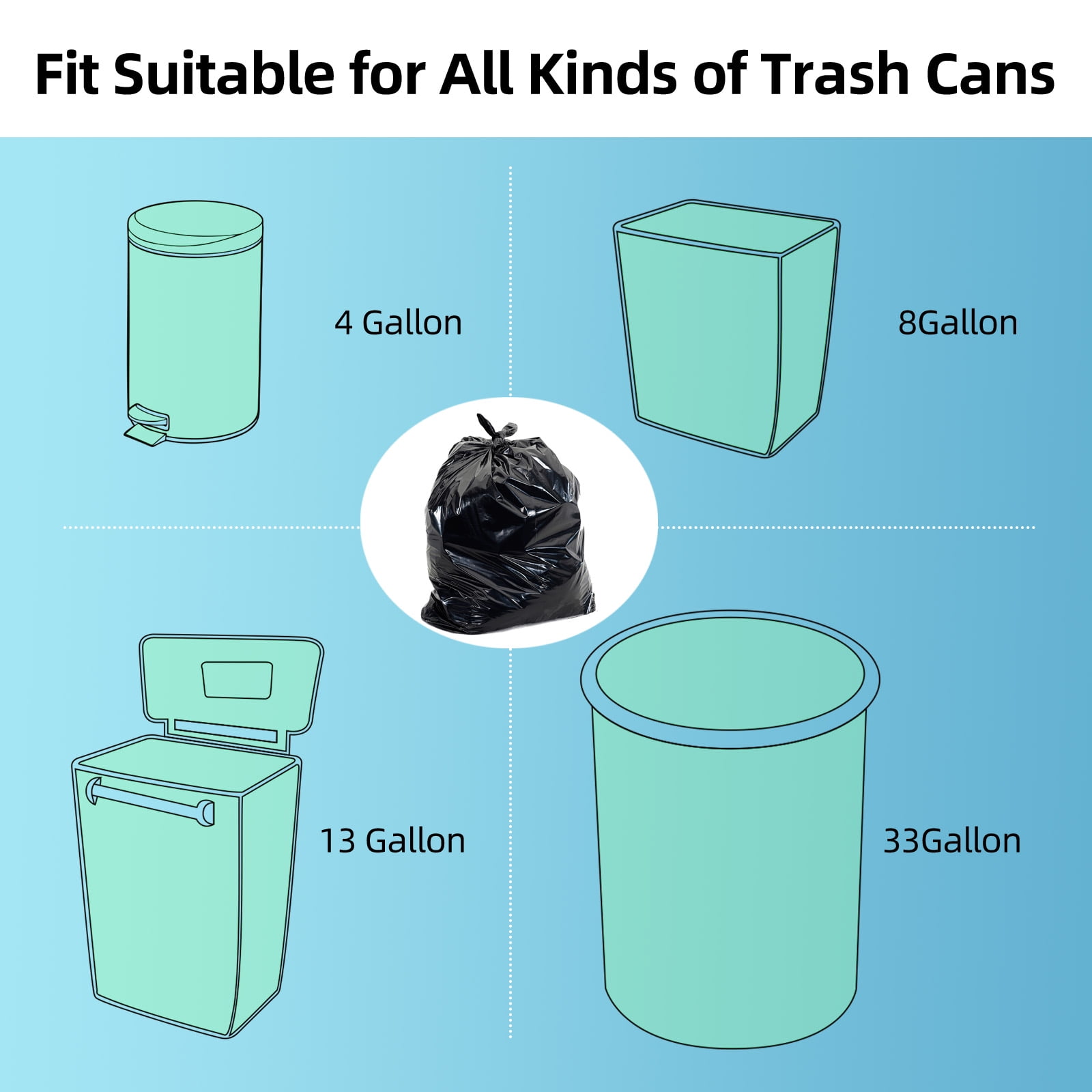 WVacFre 240Liter Tear Resistant Trash Bags,Heavy Duty,Tasteless  100x120CM Black Garbage Bags (20 Pieces)