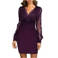 thumbnail image 2 of Women's Mesh Sequin Gown Dress Vintage Long Sleeve V-Neck Knee Length Formal Evening Dresses, 2 of 6