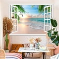 thumbnail image 2 of Nature Landscape Tapestry, Cozy Outside of Window Tropical Palm Tree Beach Sea Mew Sunset Scenery Tapestry Wall Hanging, Colorful Bedroom Living Room Dorm Decor 70X60IN, 2 of 3