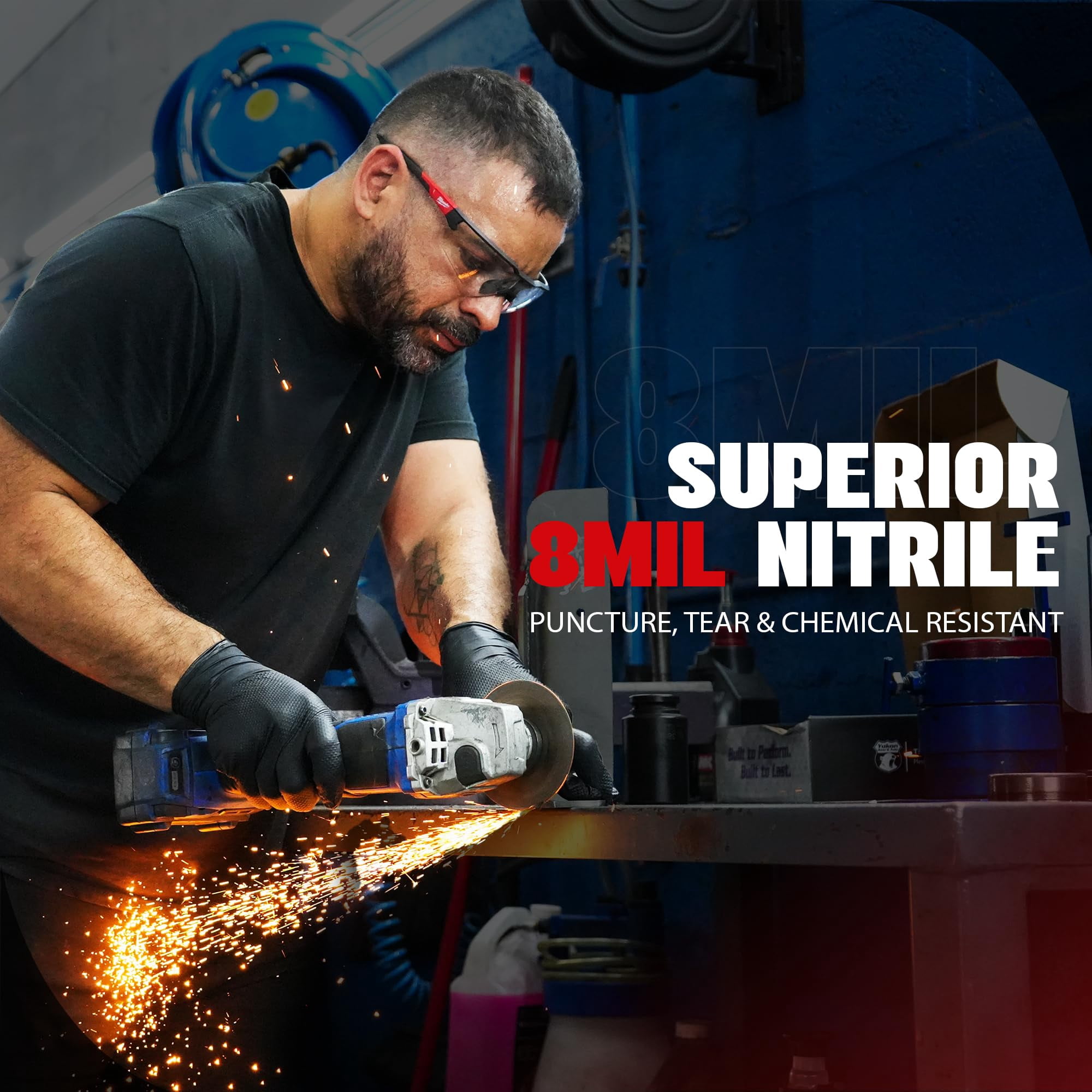 GRIPXX 3D Herkules Grip 8-Mil Industrial Black Nitrile Gloves – Disposable Heavy-Duty, Latex- & Powder-Free Gloves - 200ct X-large black gloves
