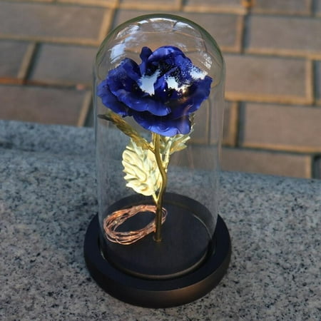 

Factory Price!Valentine s Day Artificial Gold Foil Rose Flower and LED Night Light String In Glass Dome On Wooden Base (Battery Not Included)
