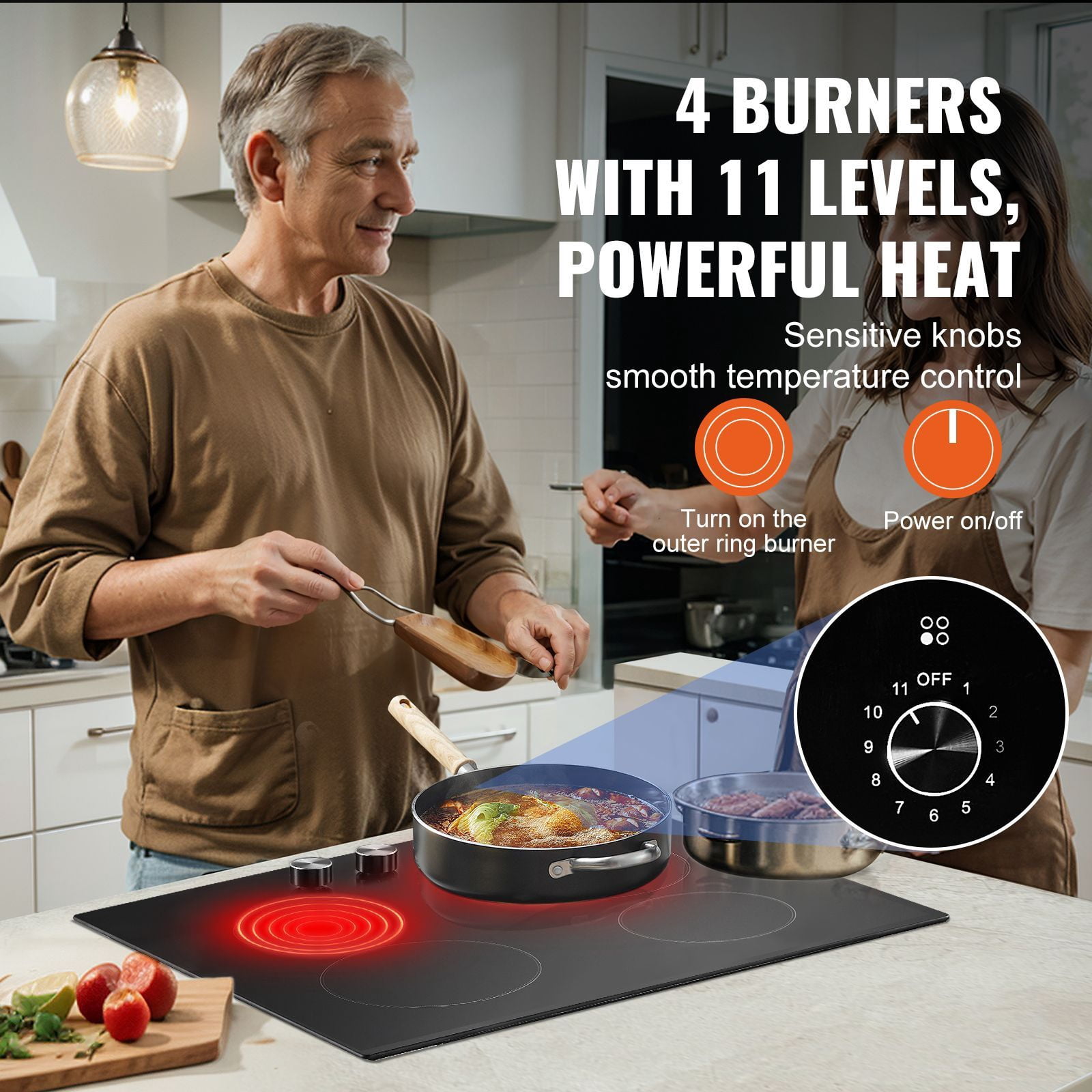 24 inch Electric Cooktop Built-in Stove Burner, 220-240V, Power 6000 W, 6000W High Power, 6000W Ceramic Top Radiant Cooktop, Safer routing, cleaner installation, and dependable power management