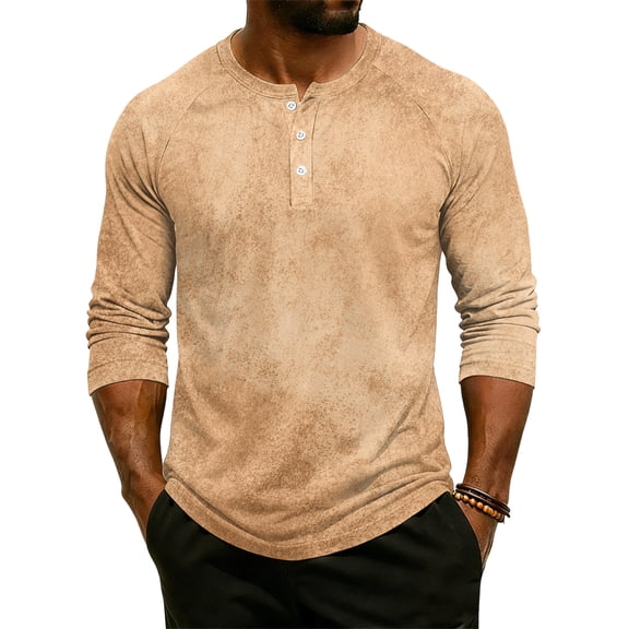 Domuza Men's Summer Lightweight Casual, Washed 3/4 Sleeve Raglan Henley Shirt Beige XL