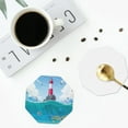 thumbnail image 5 of Kll Octagon Drink Coasters Set Of 4,Pu Leather Absorbent Coasters Set Decorative Coffee Cup Coasters Housewarming Gift For Home Decor-Lighthouse Sea Port, 5 of 9