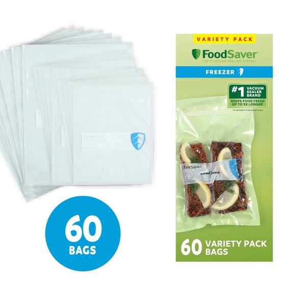 FoodSaver Pre-Cut Vacuum Seal Bags, 60 Count, BPA-Free, Freezer Safe for Sous Vide & Meal Prep
