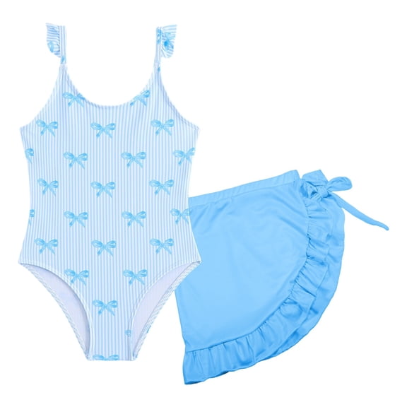XEGLSBU Girls Swimsuit 1 Piece Rash Guard Set Girls Bikini Swimsuit Backless Tankini Cute Swimwear for Kids Summer Beach Pool Sky Blue Size 7-8 Years