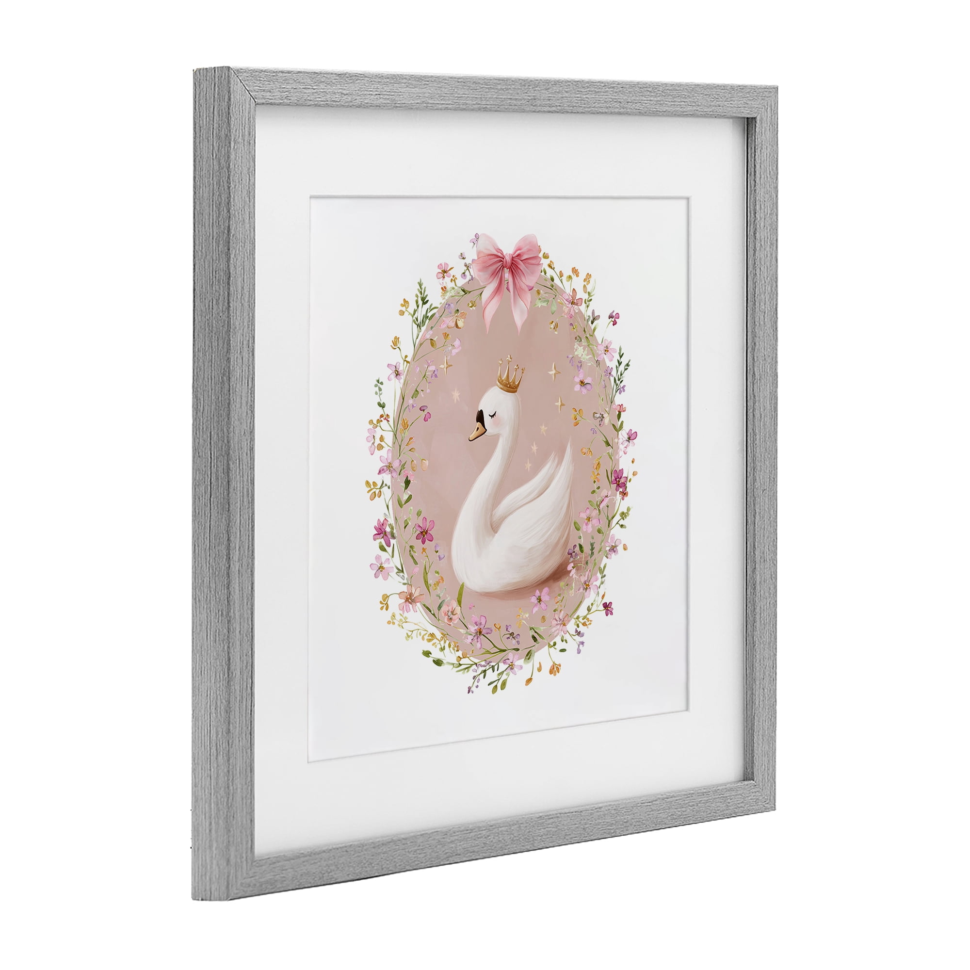 Stupell Industries Queen Swan with Florals Gray Framed Print Under Glass, design by Christine Simpson Art