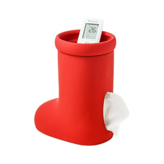 Funda de cerámica con forma de bota para pañuelos, 21 x 12,5 x 26,5 cm, color rojo