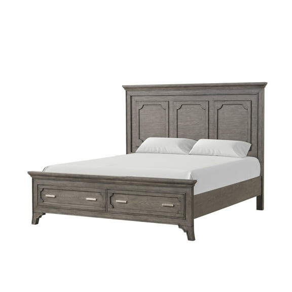 New Classic Furniture Lisbon Solid Wood King Bed with 2-Storage Drawers in Gray