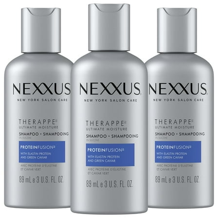 Nexxus Shampoo, Therappe, Travel-Size 3-Pack – Hair Products for Dry Hair with Elastin Protein and Green Caviar, 3 Oz Ea