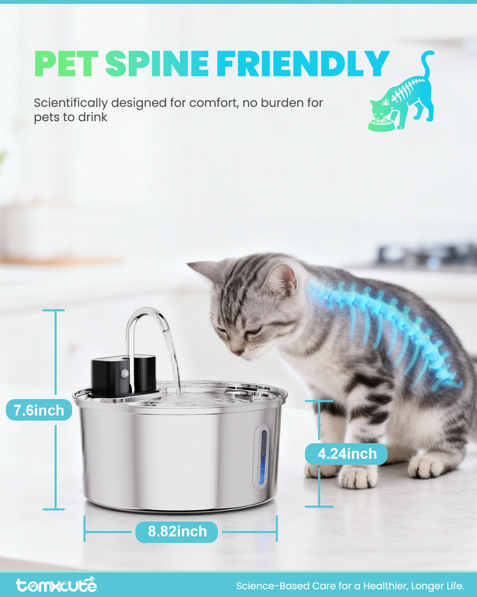 FURCLAN Wireless Cat Water Fountain, 108oz, Stainless Steel photo 2