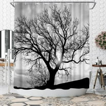 Tree Shower Curtain Black and White Shower Curtain Bathroom Decor Polyester Fabric, 72x72inch