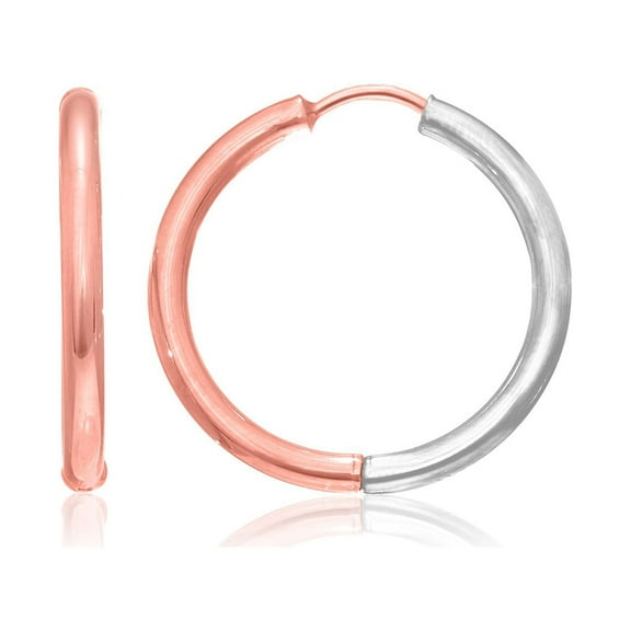 14k Rose & White Gold Hinged Hoop Earrings