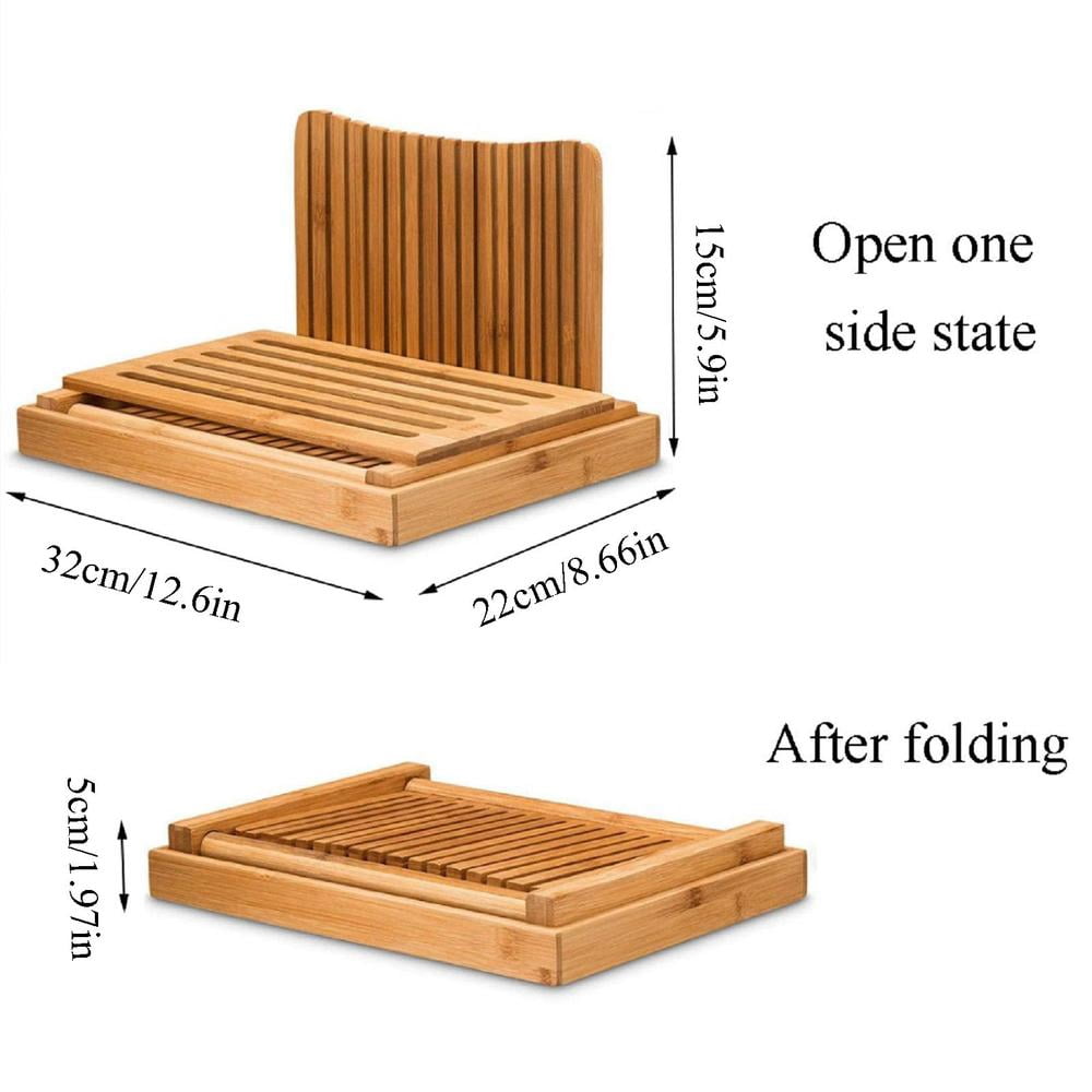 Bamboo Bread Slicer Adjustable Guide with 3 Thickness Size Foldable Compact Chopping Cutting Board with Crumb Tray Catcher Great for Homemade Bread, Cakes, Bagels