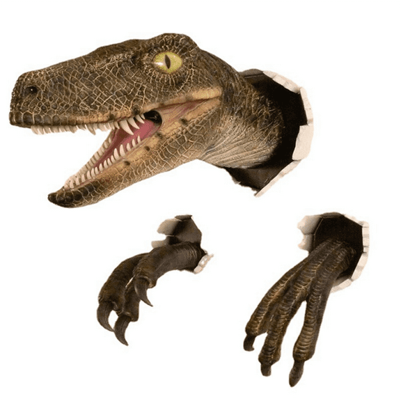 Velociraptor Statue Wall Resin Mount Dinosaur Head Sculpture Hanging Ornament for Indoor and Outdoor