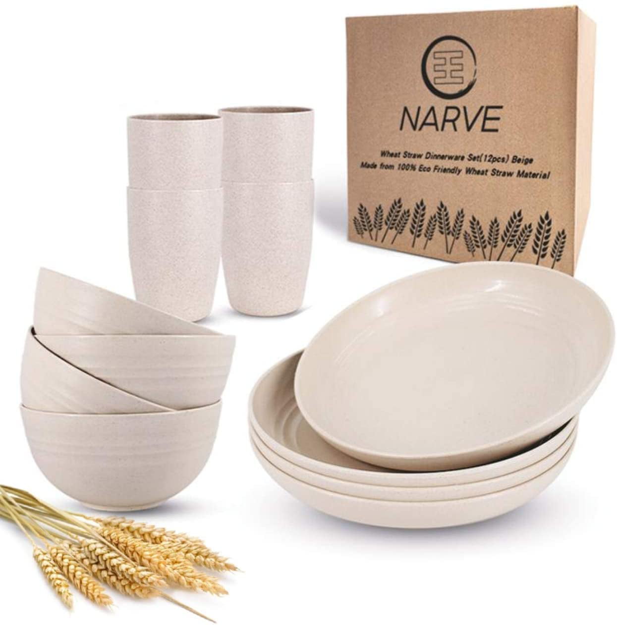 BPA Free 4 pcs 10 inch Unbreakable Lightweight Dinnerware Sets with Utensils Reusable Eco Friendly Plates Coolleya Wheat Straw Plates Dishwasher and Microwave Safe Dinner Plates 