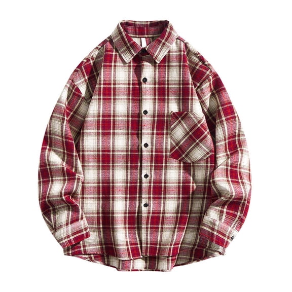 Ceisia Men's Vintage Plaid Flannel Shirt | Loose Drop-Shoulder Long Sleeve Casual Button-Down Top Gifts