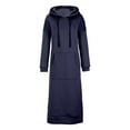 thumbnail image 4 of Homenesgenics Summer Dresses for Women under $10 Women's Fashion Round Neck Winter Warm Color Long Sleeve Pocket Long Dress Blue XXXL, 4 of 6