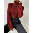 thumbnail image 3 of Sweater for Women High Neck Ribbed Knit Sweater Trendy Clothes Wine Red M, 3 of 8
