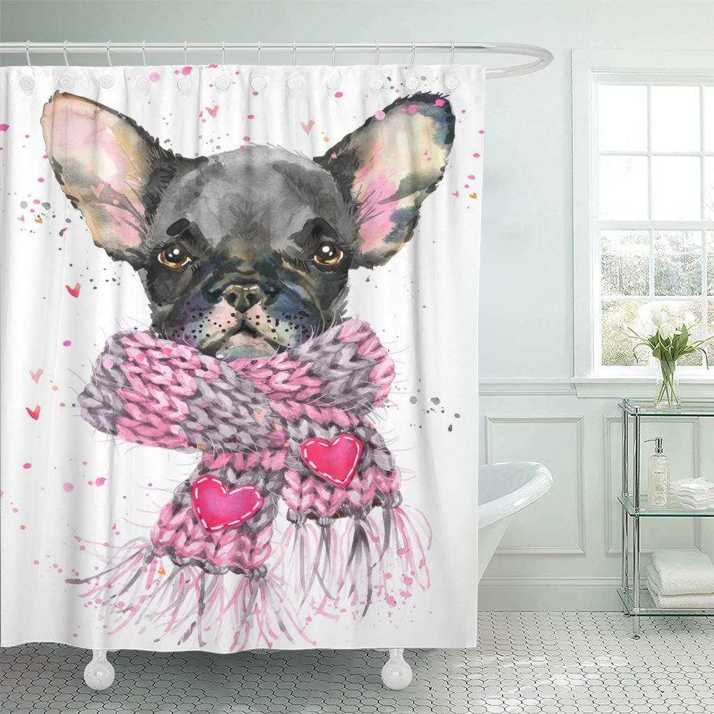 YUSDECOR Drawing White French Bulldog Watercolor Cute Puppy Dog Bathroom Decor Bath Shower Curtain 10x10 inch YUSDECOR Drawing White French Bulldog Watercolor Cute Puppy Dog Bathroom Decor Bath Shower Curtain 10x10 inch