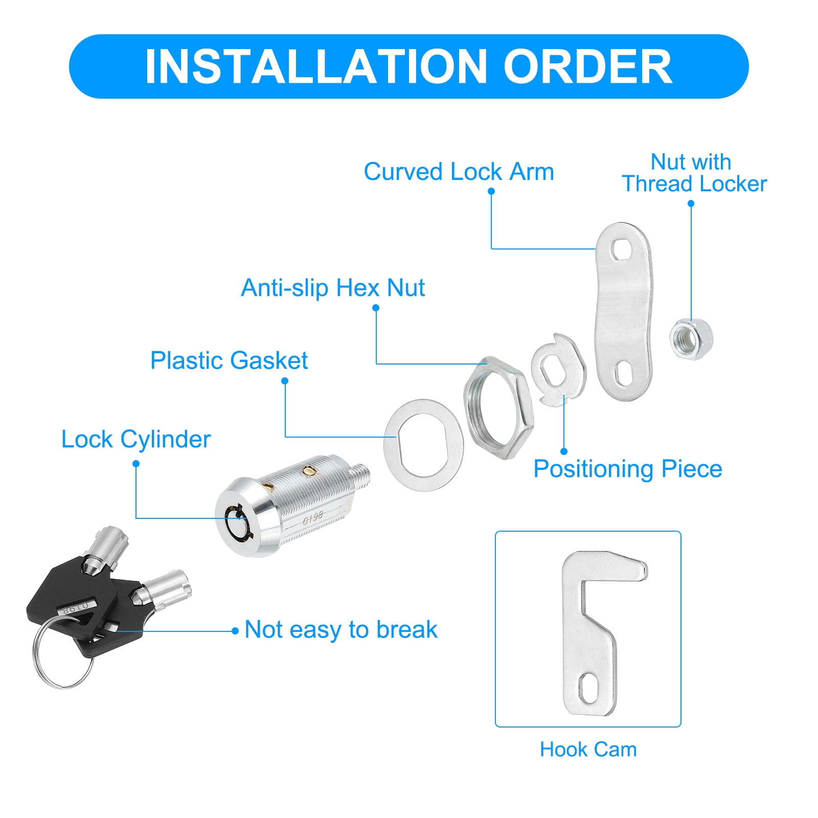 PATIKIL Keyed Alike Cabinet Locks 1-1/8 Inch – 2 Pack Cam Replacement Lock Cylinder For RV Drawer Toolbox Mailbox (Silver, Zinc Alloy)