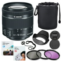 Canon EF-S 18-55mm f/4-5.6 IS STM Lens Bundle   HD Filter Kit   Lens Cap Keeper   Tulip Lens Hood   5 in 2 Photo/Video Editing Software Package (11 Items)
