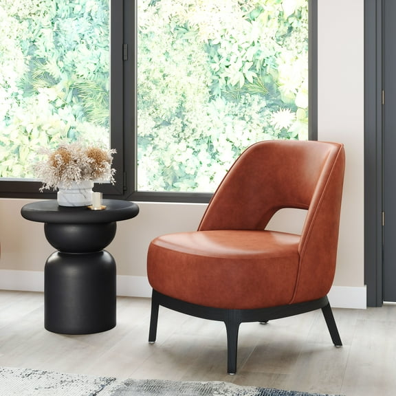 Mistley Accent Chair Brown Accent Chair, Modern Style, Plush and durable faux leather fabric, Solid Ash Wood, Indoor Living