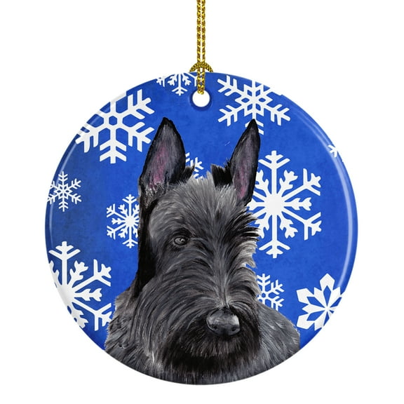Carolines Treasures SC9386-CO1 Scottish Terrier Winter Snowflakes Holiday Ceramic Ornament 3 in multicolor