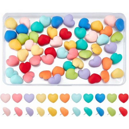 55Pcs 11 Colors Heart Pattern Plastic & Iron Push Pins Set Map Tacks Marking Pins for Photos Wall Maps Bulletin Board or Corkboards Mixed Color 16mm 5pcs/color