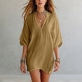 thumbnail image 5 of WCJM Womens Swimsuit Cover Up Shirt V Neck Short Sleeve Bathing Suit Cover Up Summer Beach Cover Ups (Beige,M), 5 of 5
