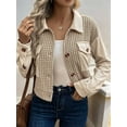 thumbnail image 5 of Women'S Fall Cropped Corduroy Jackets Lapel Button Down Long Sleeve Shirt Jacket Casual Outerwear Coats Khaki M, 5 of 7