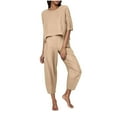 thumbnail image 2 of Ndbuld Womens Fashion 2 Piece Outfits Short Sleeve Tops Set Matching Shorts Loungewear Tracksuit Lounge Sets Khaki S, 2 of 6