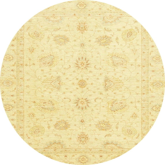Ahgly Company Machine Washable Indoor Round Abstract Sun Yellow Area Rugs, 7' Round