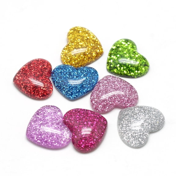 20 pc Resin Cabochons with Glitter Powder Heart Mixed Color 14x16x5mm